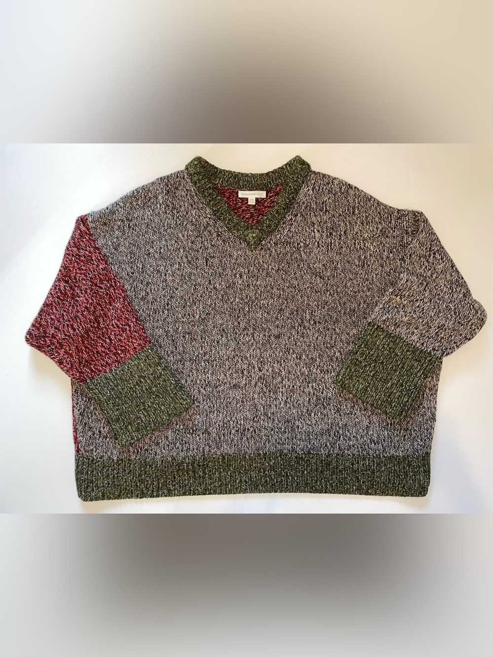 Banana Republic Patchwork Knit V-Neck Sweater Multicolor Chunky Oversized XXL